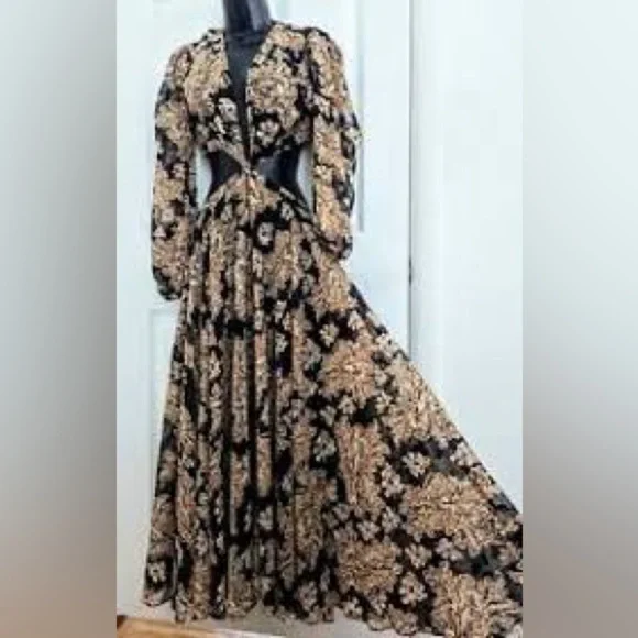 🔥Gianni Bini Marisol Jacquard Amber Flower,Cut-Out,Statement Dress, Size 10 - Picture 7 of 17